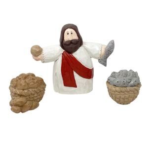 Midwest of Cannon Falls Jesus with Bread and Fish Set of Figurines Folk Art GUC